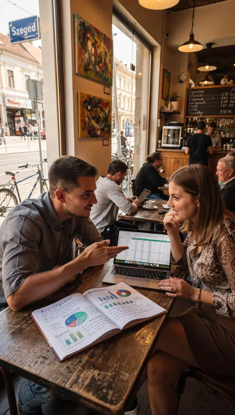 Csoportos pénzügyi tervezés egy asztalnál ülő emberekkel.