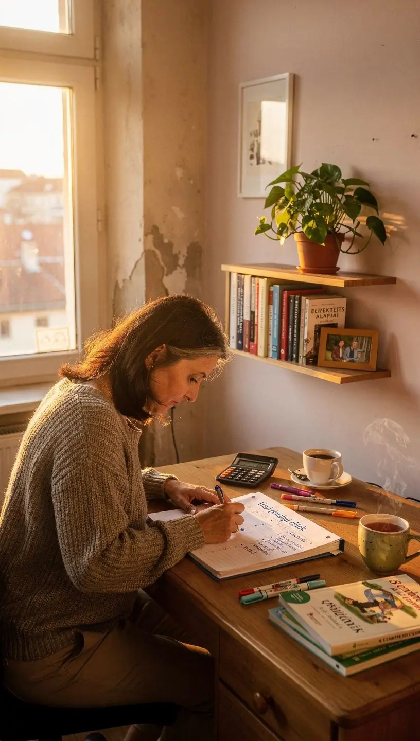 Havi költségvetés tervezése papíralapú naptárban.